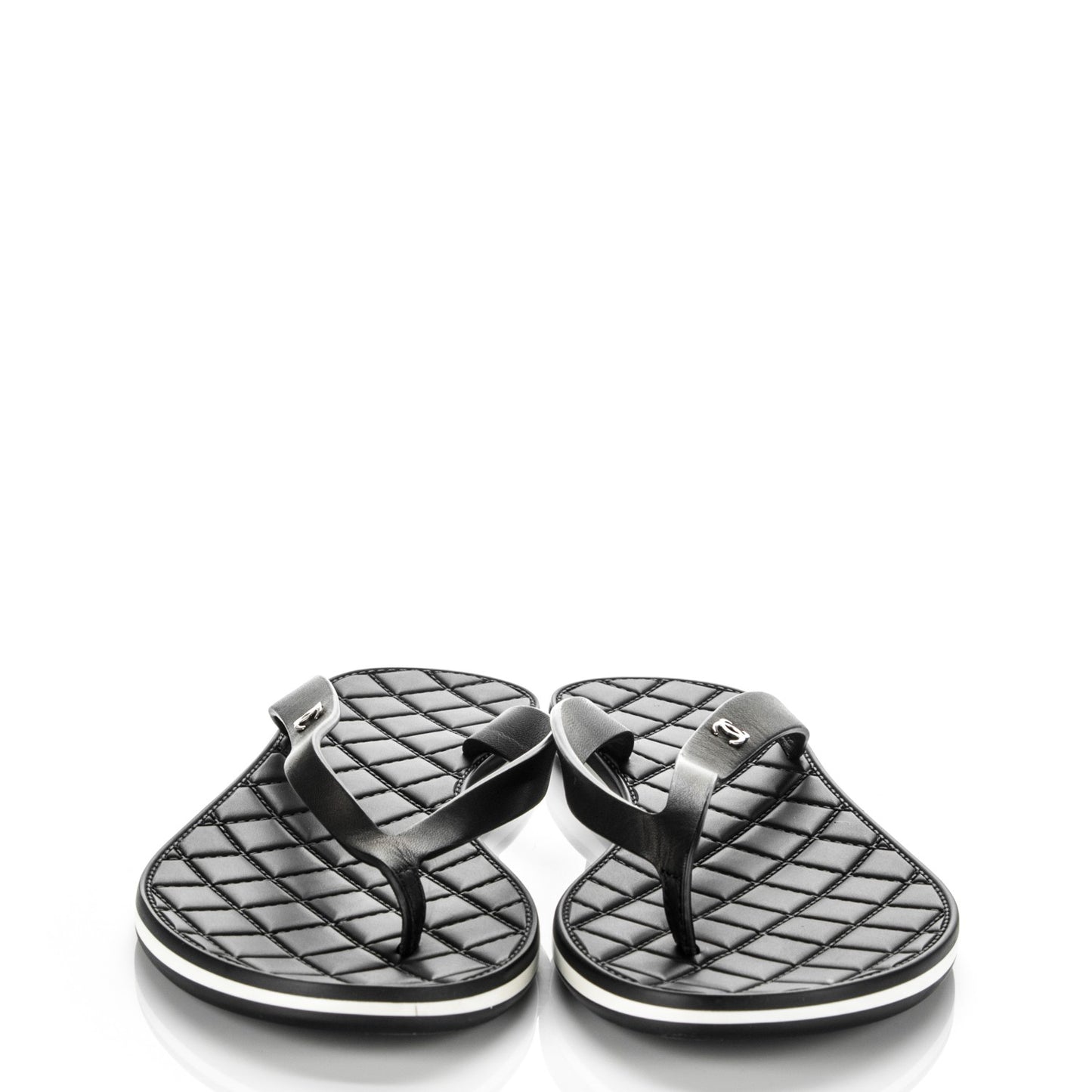 Calfskin Rubber Thong Sandals 35.5 Black