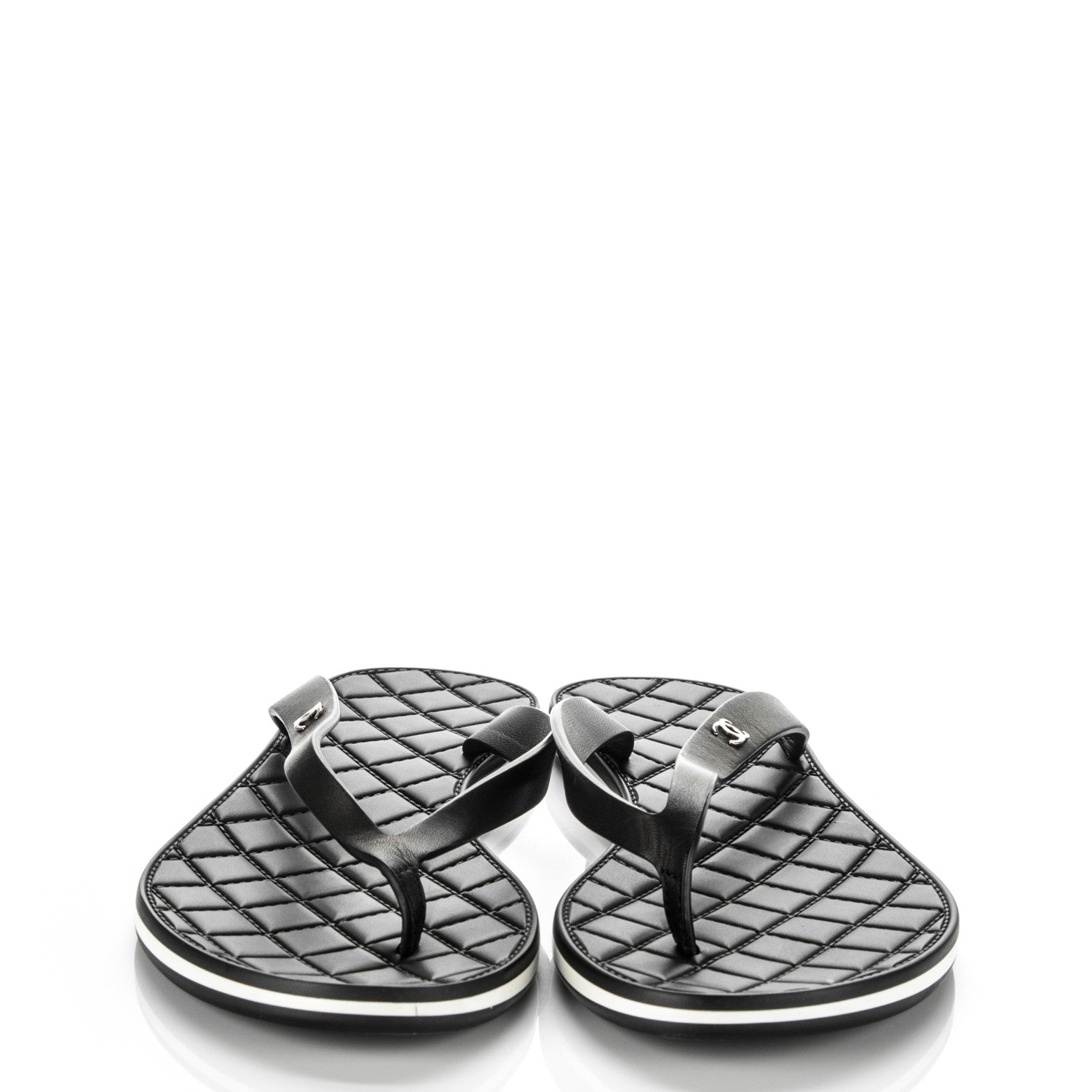 Chanel Calfskin Rubber Thong Sandals 35.5 Black 2 of 7
