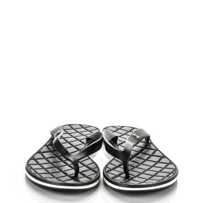 Chanel Calfskin Rubber Thong Sandals 35.5 Black 2 of 7