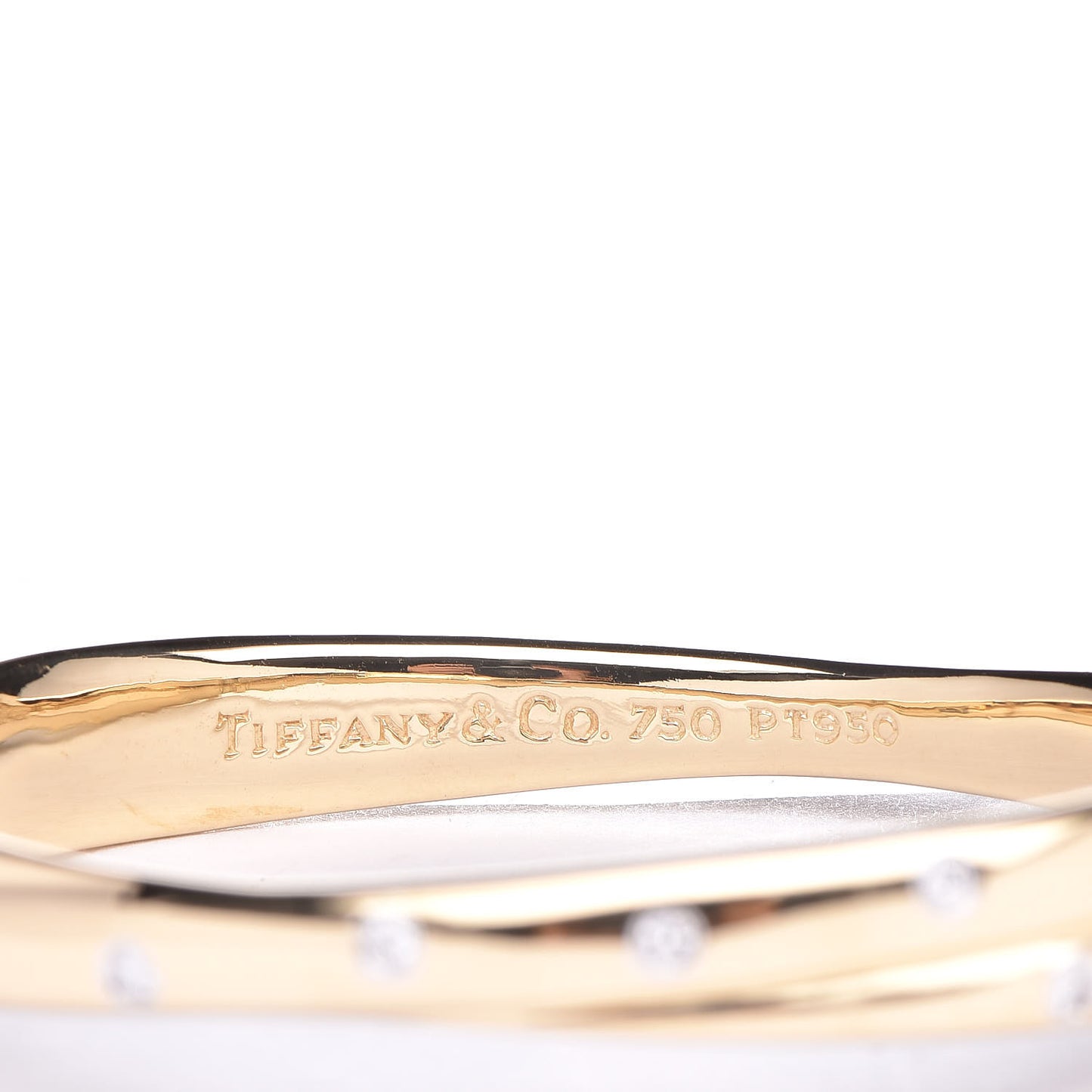18K Yellow Gold Platinum Diamond Etoile Crossover Bangle Bracelet