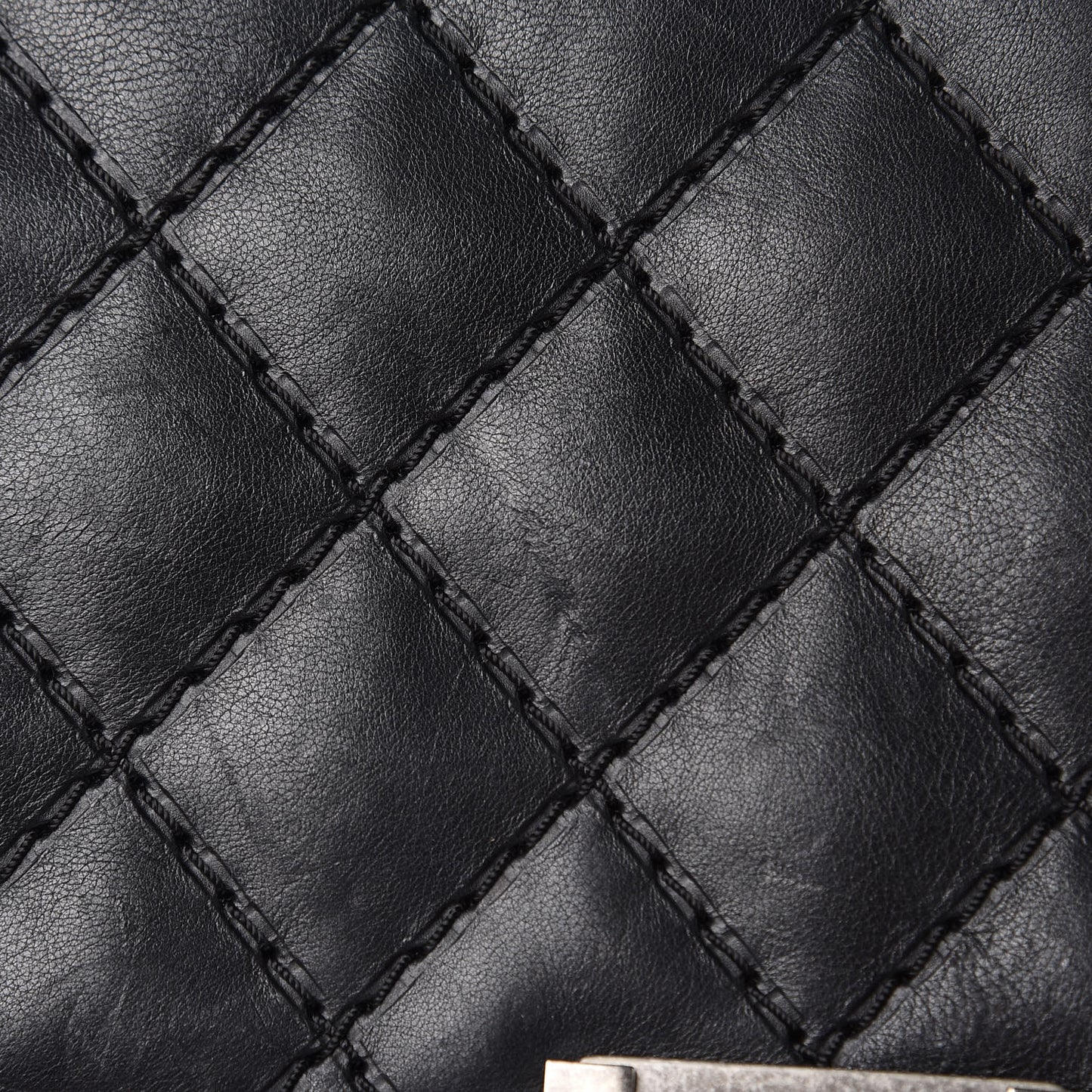 Calfskin Double Stitch Large Boy Flap Black
