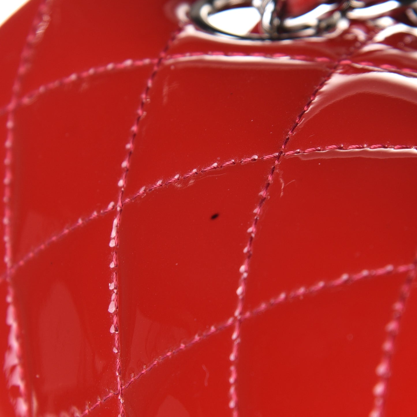 Patent Calfskin Quilted Mini Rectangular Flap Red