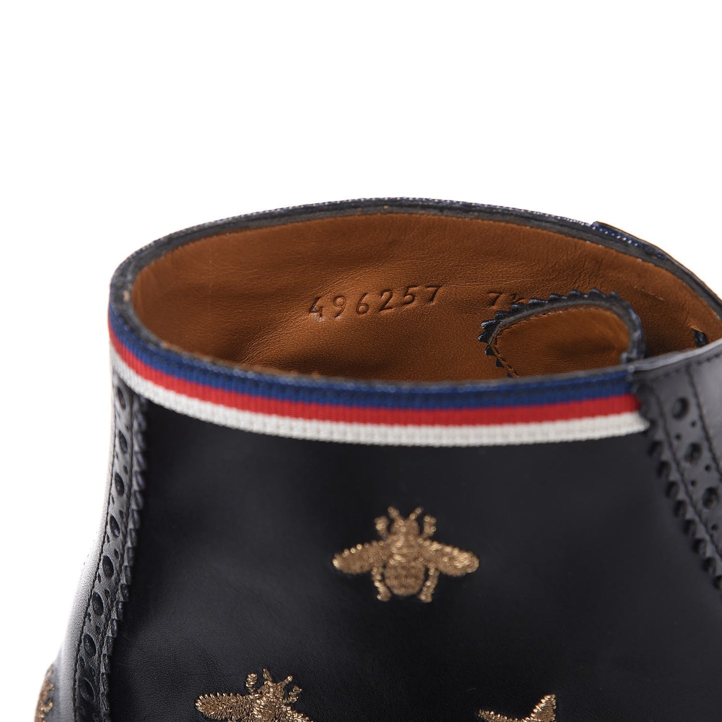 Calfskin Sylvie Web Bee Star Embroidered Mens Brogue Captoe Boots 7.5 Black