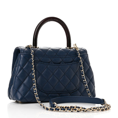 Chanel Caviar Quilted Lizard Embossed Mini Coco Handle Flap Dark Blue 3 of 12