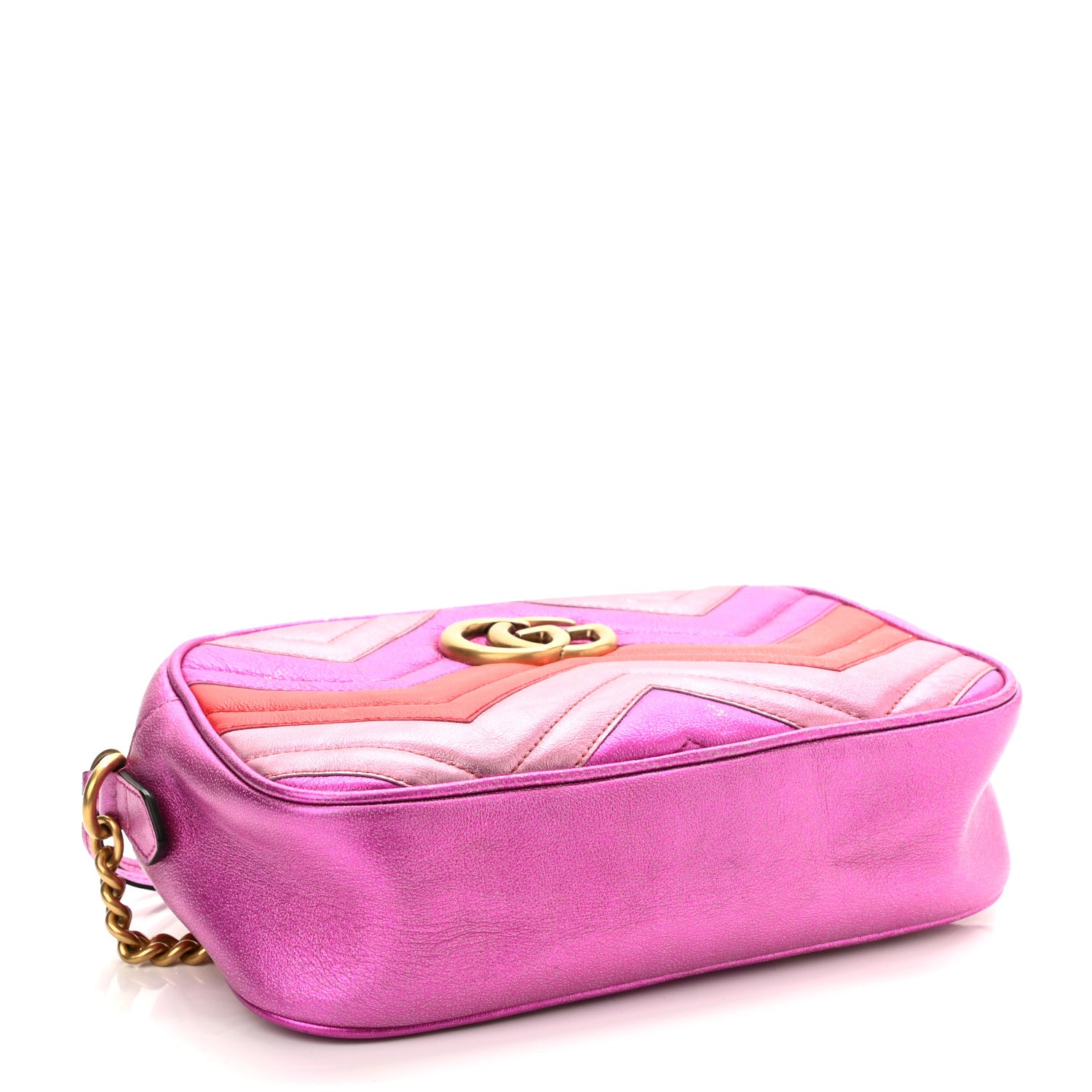 Gucci Laminated Nappa Matelasse Small GG Marmont Chain Shoulder Bag Fuxia Rosso Rosa 4 of 11