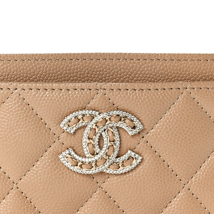 Chanel Caviar Quilted Crystal Card Holder Beige 8 of 9