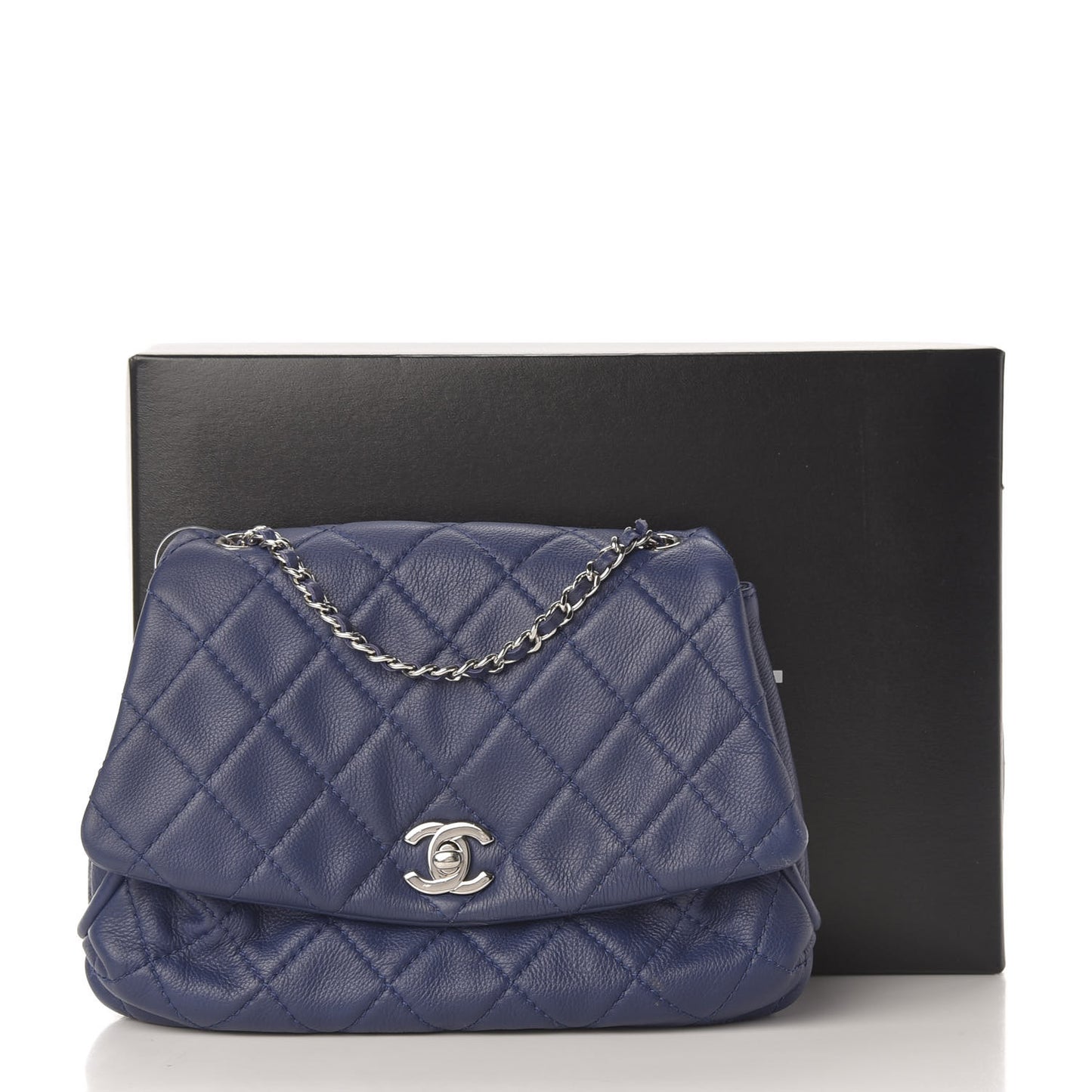 Calfskin Quilted CC Curvy Flap Blue