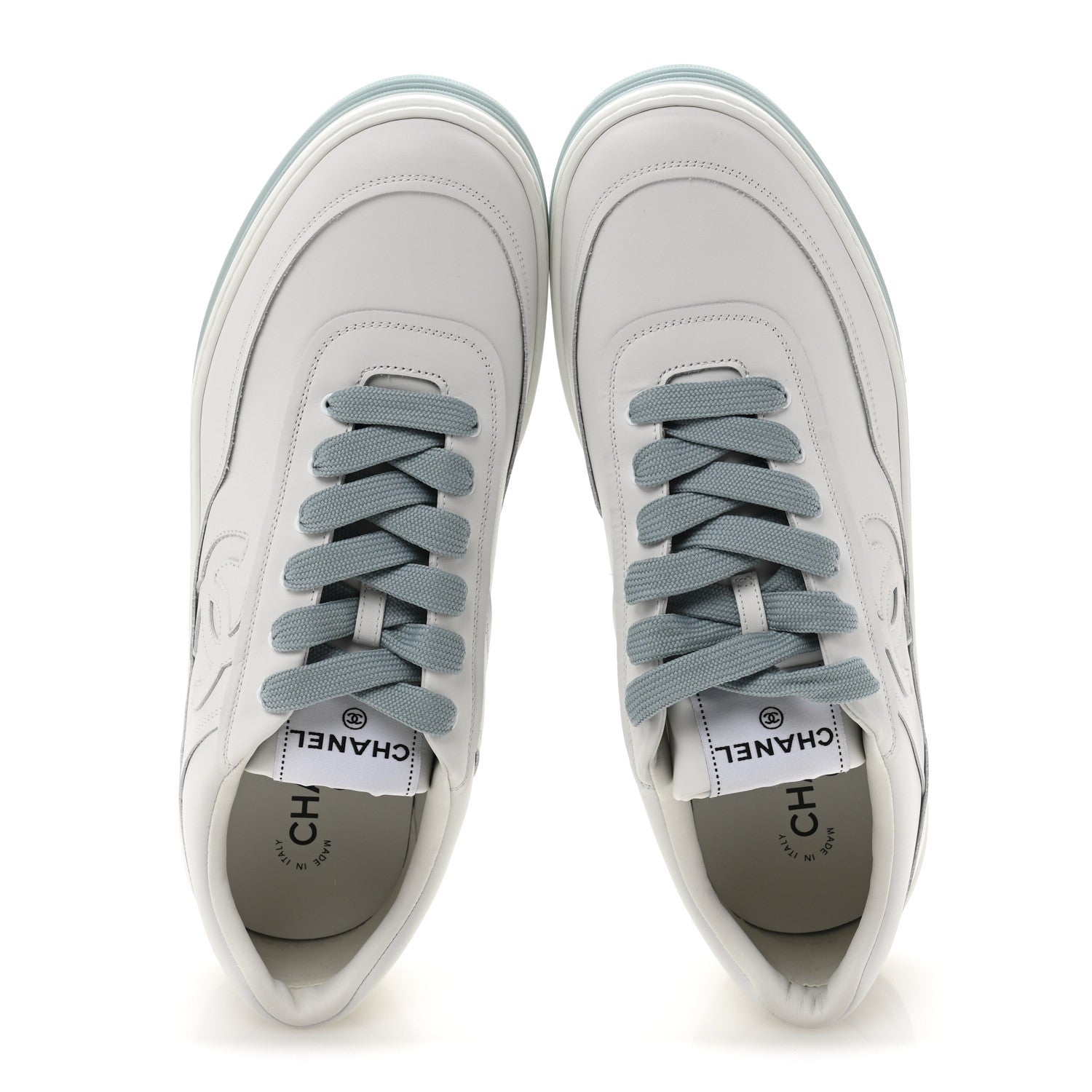 Chanel Calfskin CC Mens Sneakers 45 White Light Blue 2 of 10