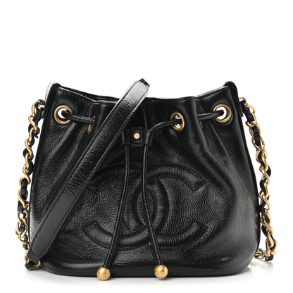 Chanel Shiny Aged Calfskin CC Chain Mini Drawstring Bag Black 1 of 9