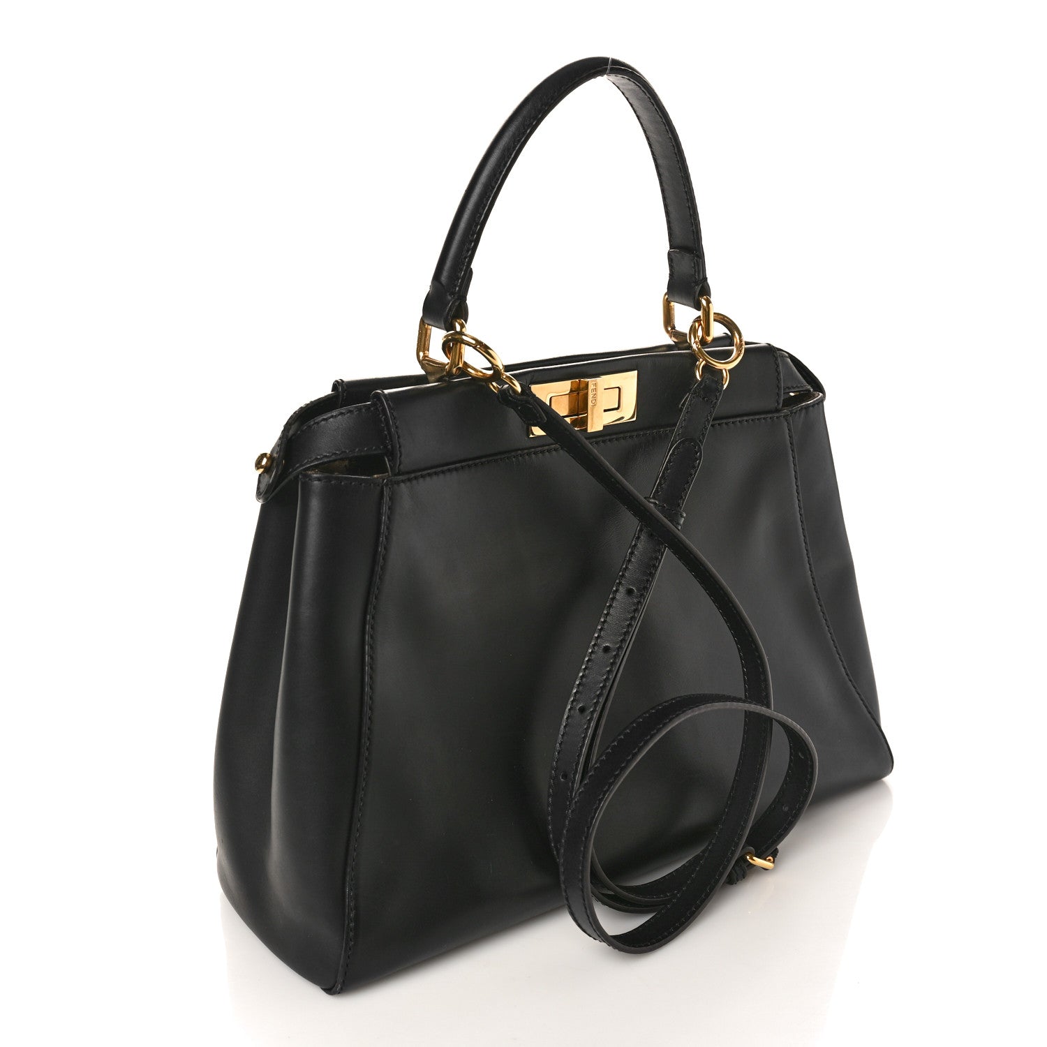 Fendi Vitello Morgan Fabric Jacquard Pequin Medium Peekaboo Iconic Satchel Black Tobacco 2 of 10
