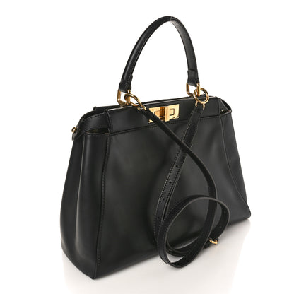 Fendi Vitello Morgan Fabric Jacquard Pequin Medium Peekaboo Iconic Satchel Black Tobacco 2 of 10
