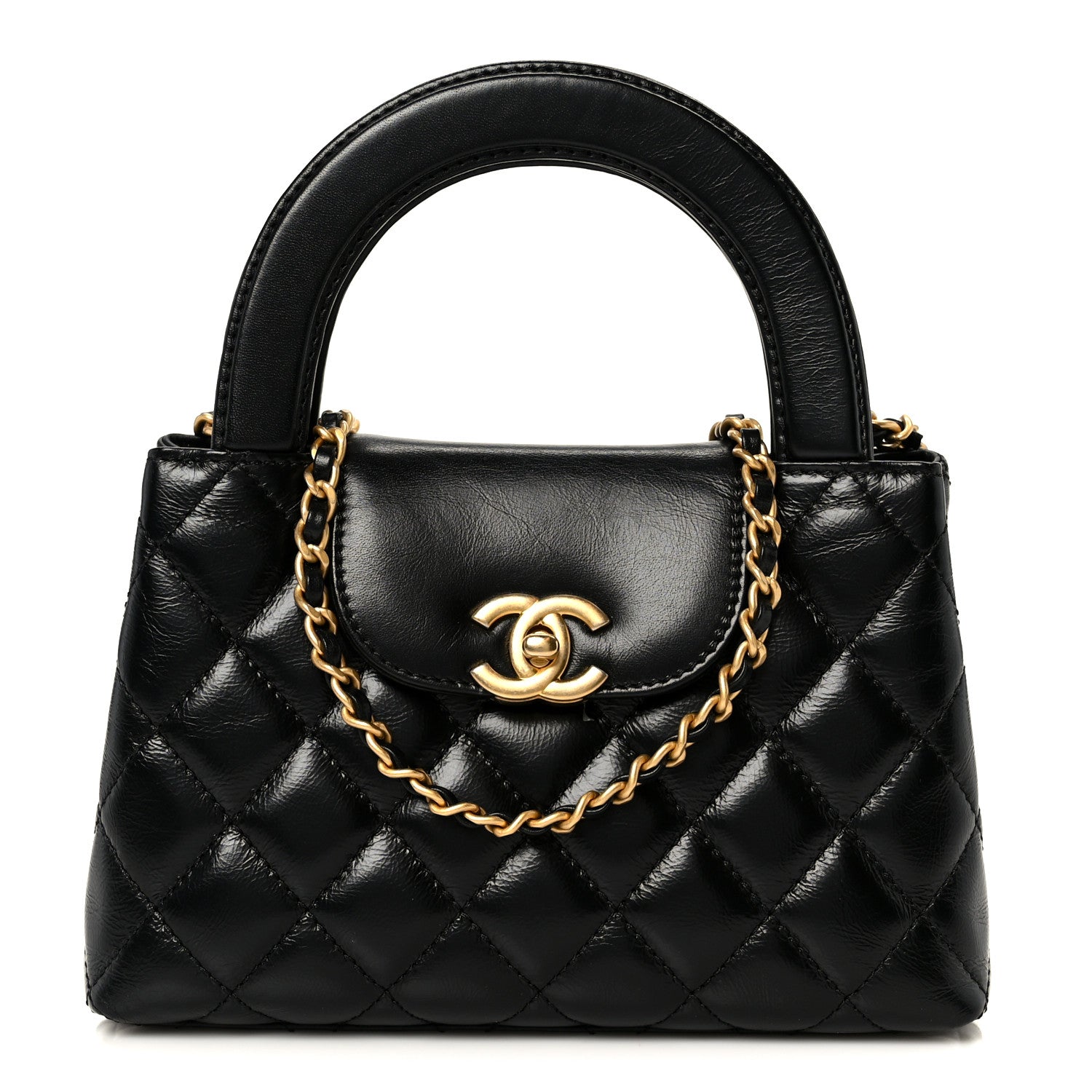 Chanel Shiny Aged Calfskin Quilted Nano Kelly Shopper Black 1 of 10