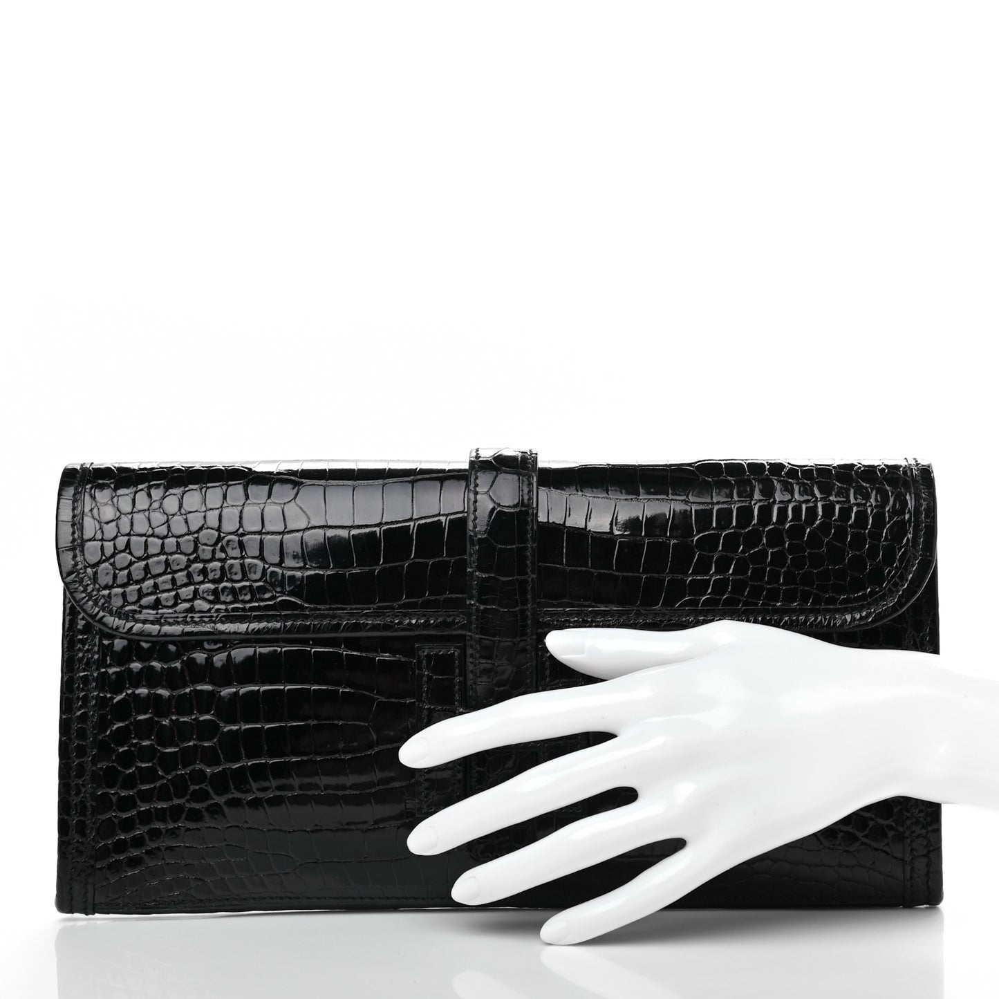 Shiny Porosus Crocodile Jige Elan 29 Clutch Black