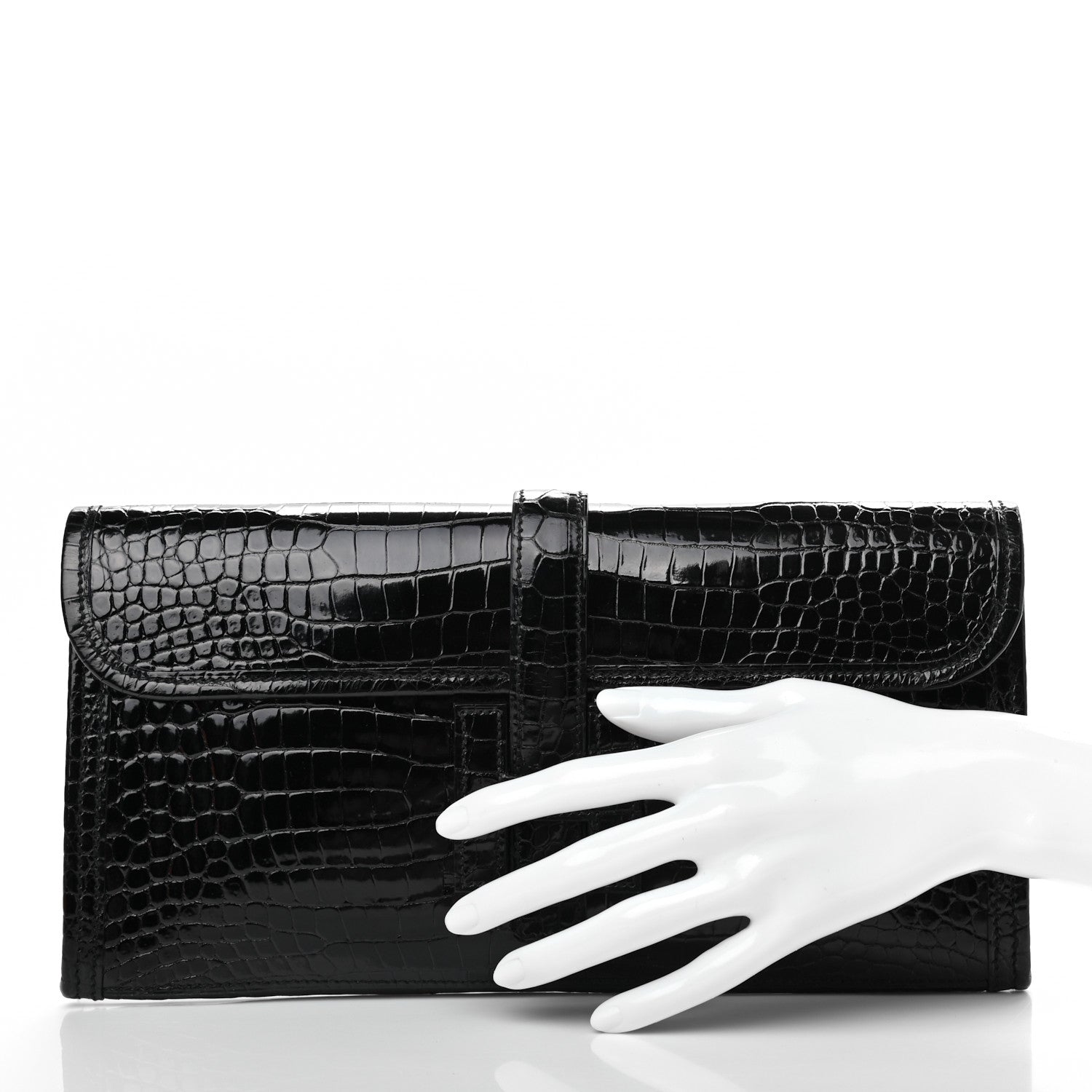 Hermes Shiny Porosus Crocodile Jige Elan 29 Clutch Black 2 of 7