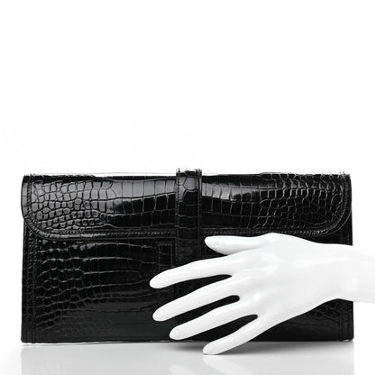 Hermes Shiny Porosus Crocodile Jige Elan 29 Clutch Black 2 of 7