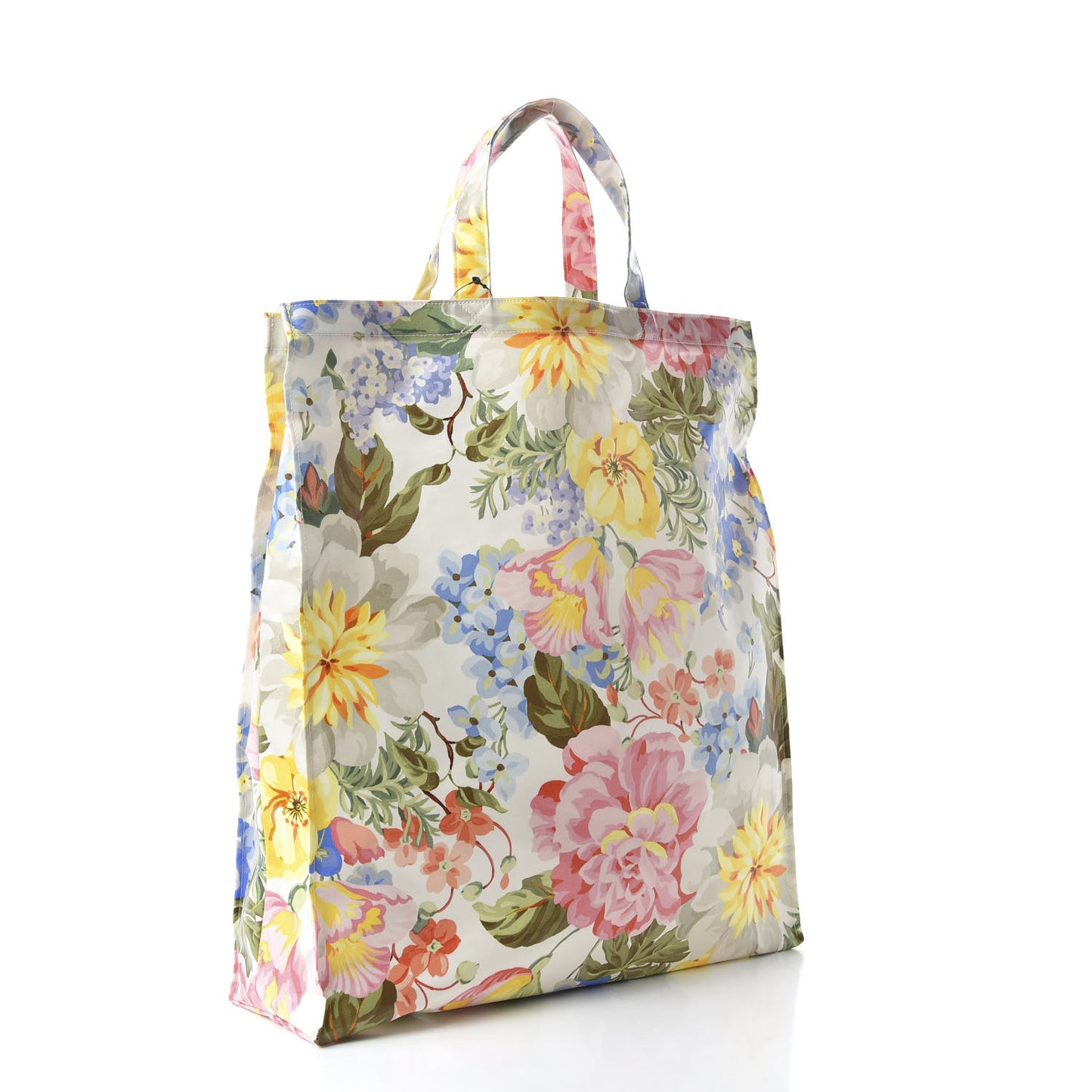 Patent Canvas Frame Logo Floral Print Vertical Tote Multicolor