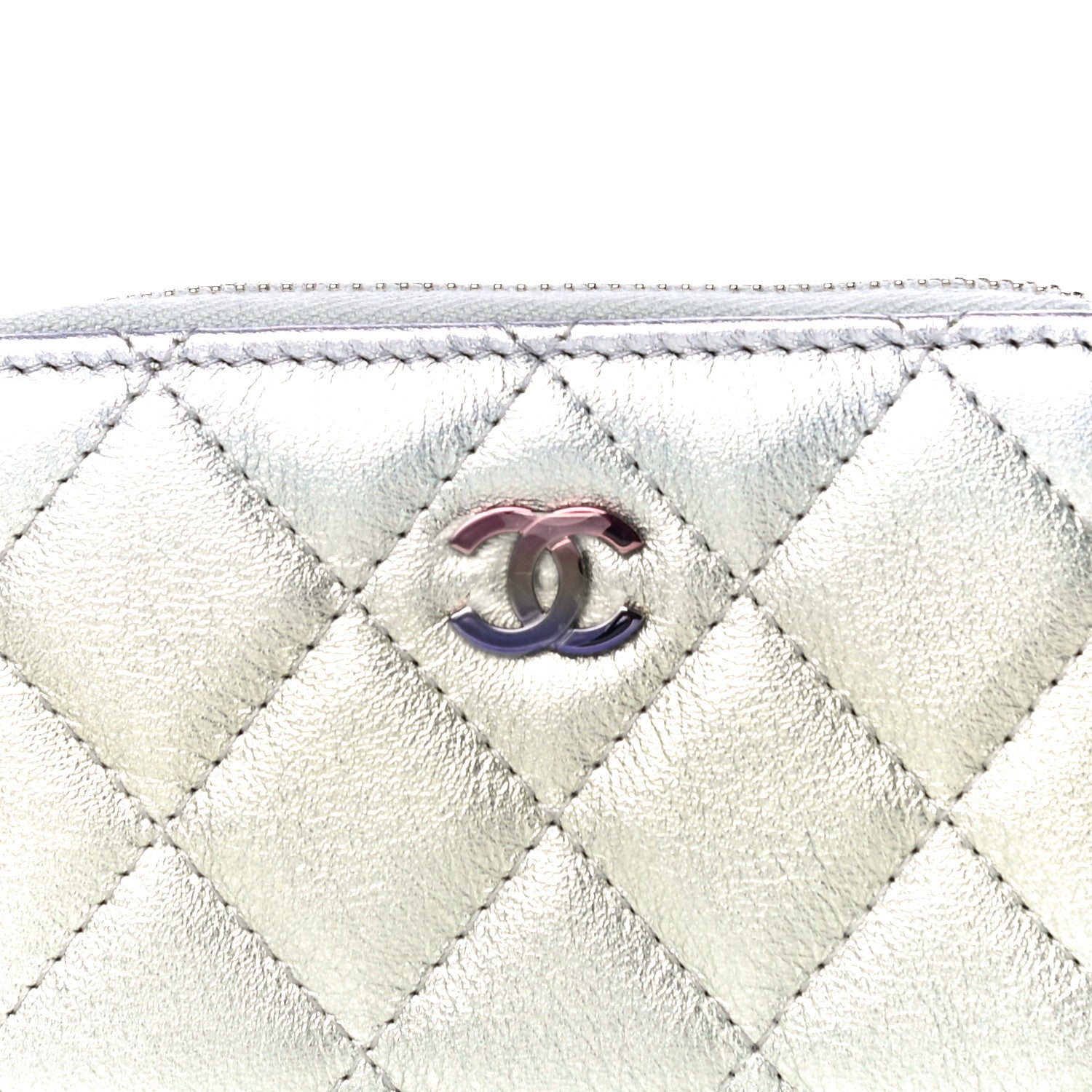 Chanel Gradient Metallic Calfskin Quilted Zip Around Coin Purse Wallet Silver Blue Yellow Purple 8 of 13