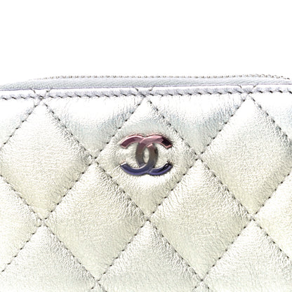 Chanel Gradient Metallic Calfskin Quilted Zip Around Coin Purse Wallet Silver Blue Yellow Purple 8 of 13