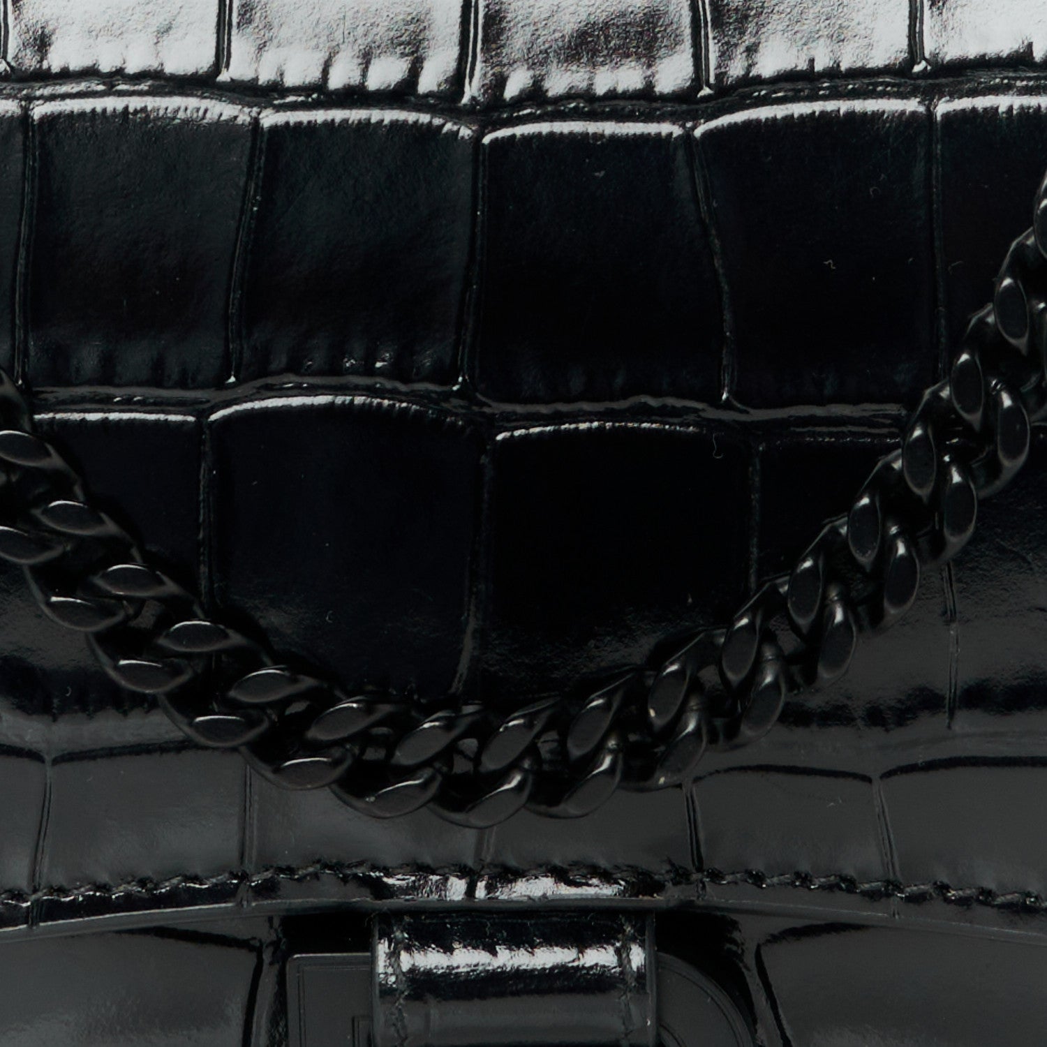 Balenciaga Shiny Calfskin Monochrome Crocodile Embossed Hourglass Chain Bag Black 9 of 11