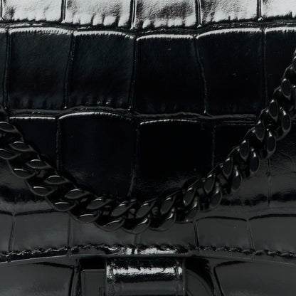 Balenciaga Shiny Calfskin Monochrome Crocodile Embossed Hourglass Chain Bag Black 9 of 11