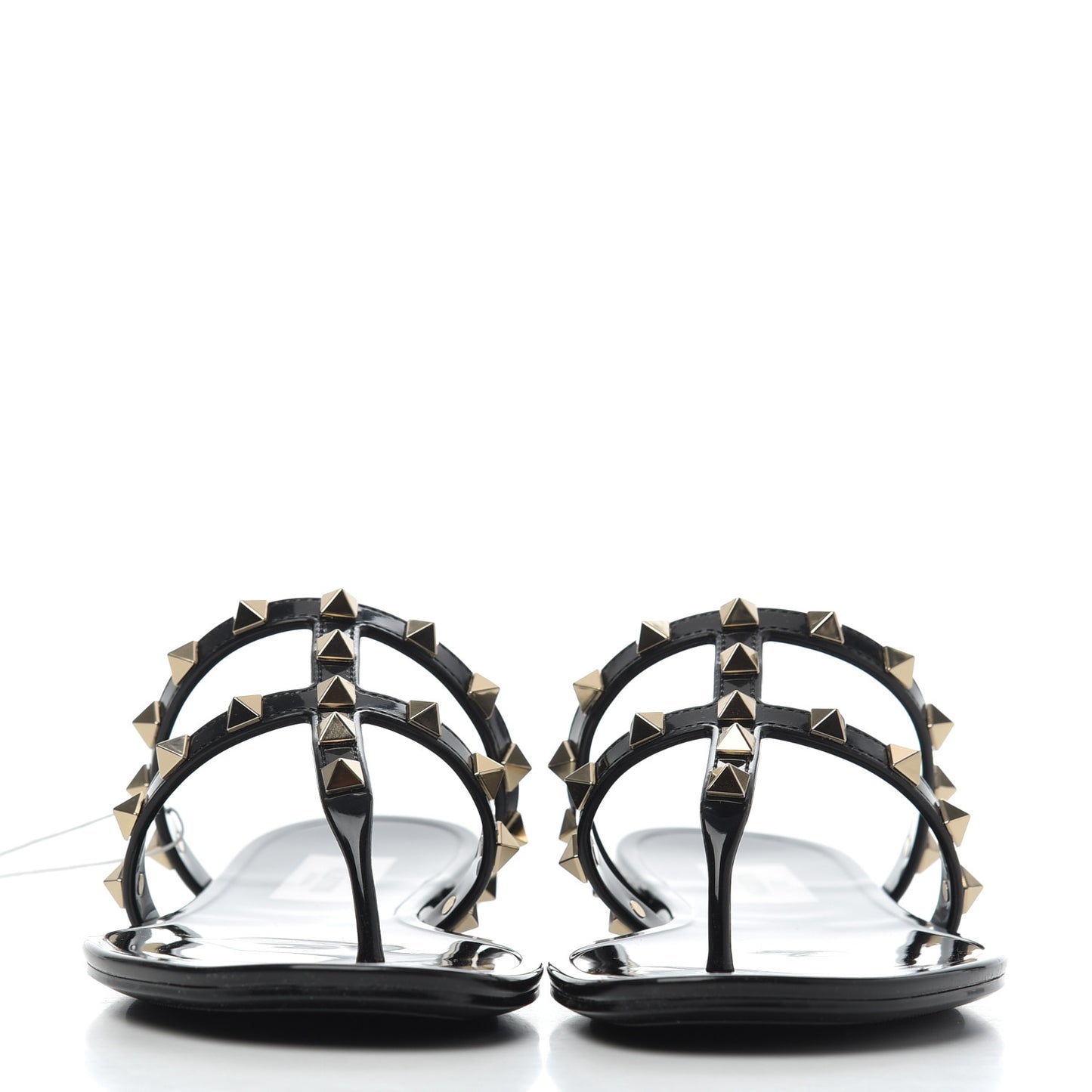 PVC Jelly Rockstud Caged Flat Thong Sandals 37 Black