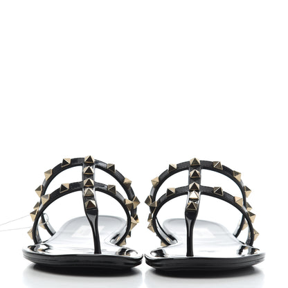 Valentino Garavani PVC Jelly Rockstud Caged Flat Thong Sandals 37 Black 2 of 8