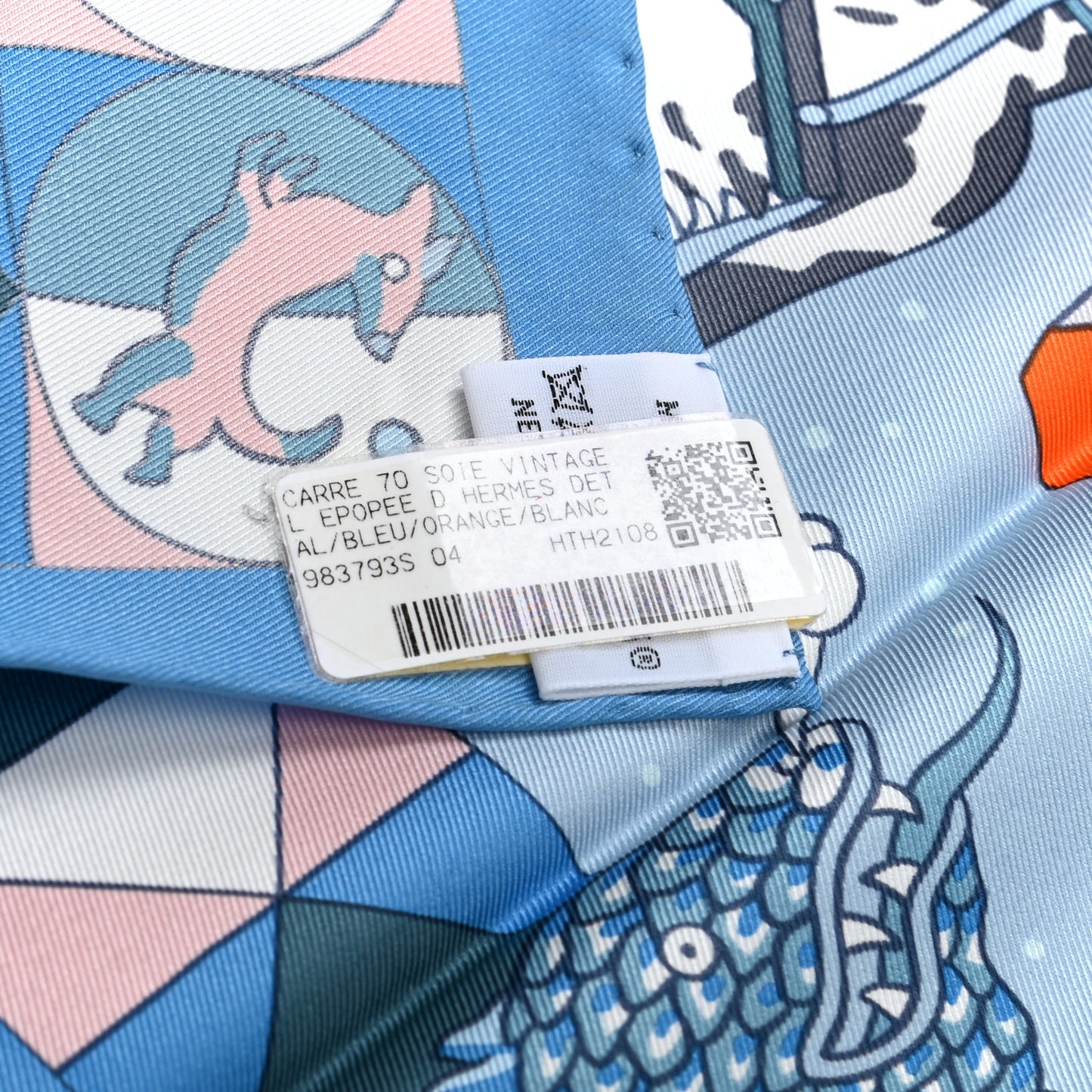 Silk Vintage L Epopee D Hermes Detail Scarf 70 Bleu Orange White