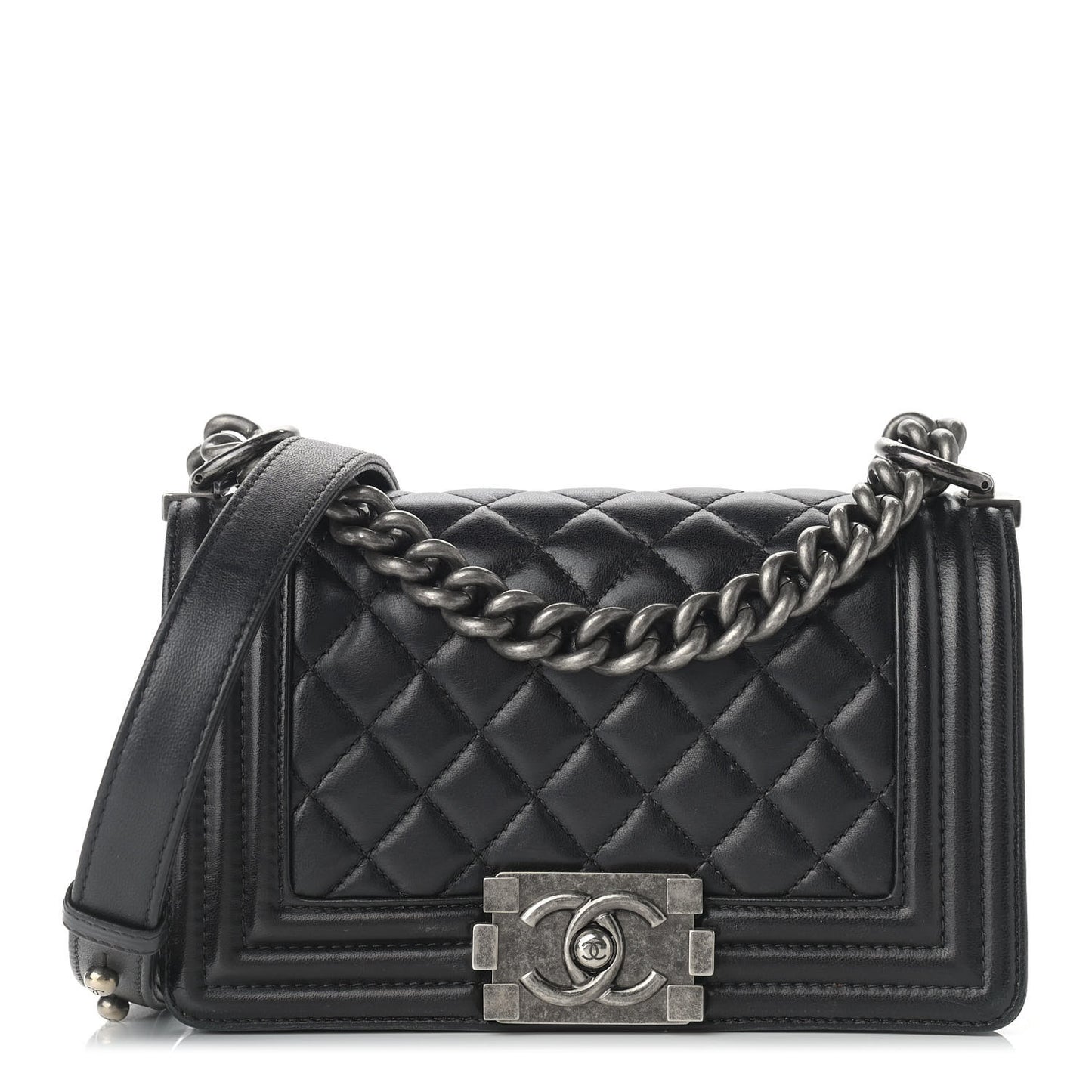Calfskin Quilted Small Boy Flap Black