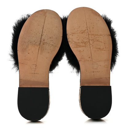 Chanel Shearling Lambskin CC Mules Sandal 37 Black White 6 of 10