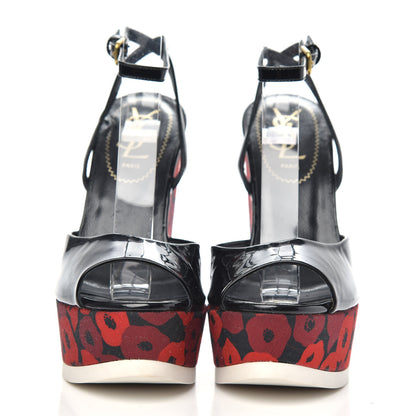 Saint Laurent Patent Canvas Riviera Platform Wedge Sandals 35.5 Black Multicolor 2 of 7