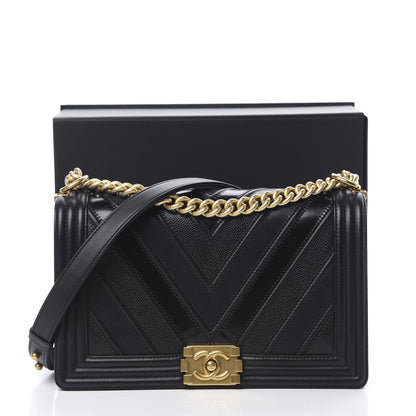 Chanel Calfskin Caviar Suede Chevron New Medium Boy Flap Black 12 of 12