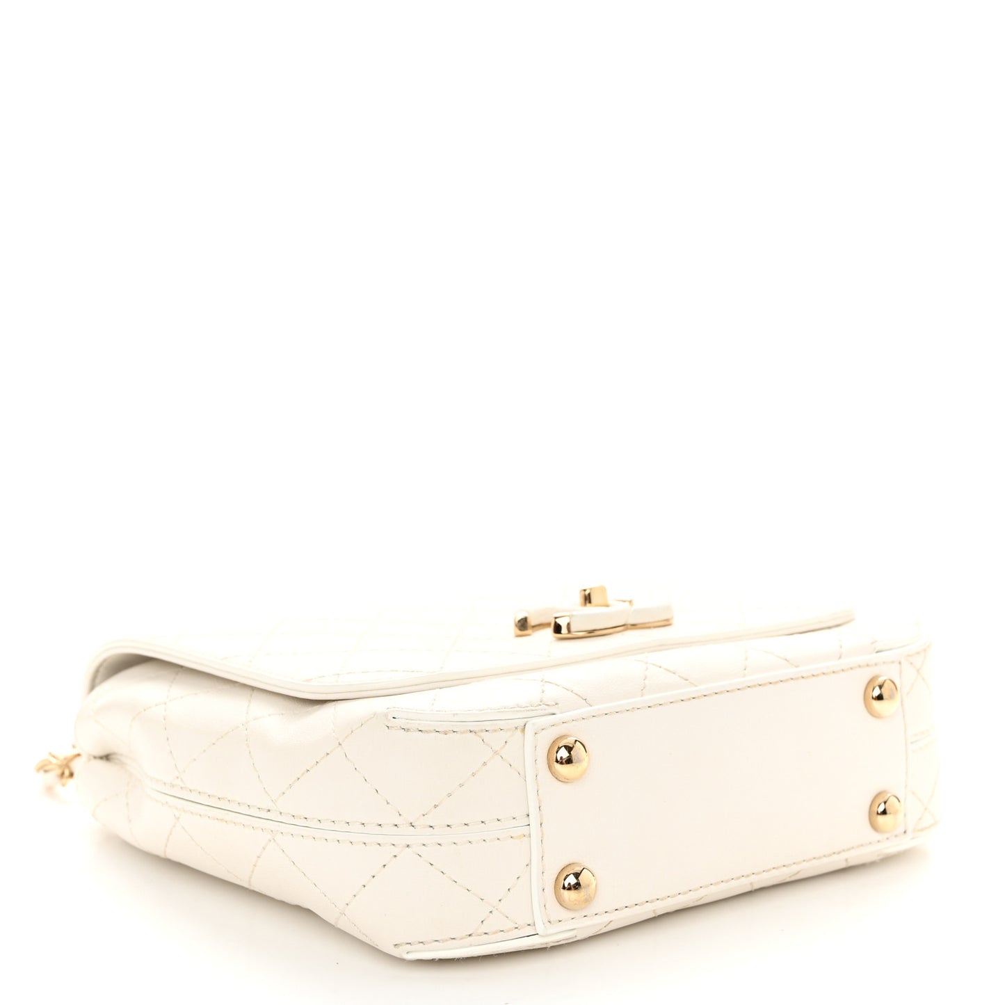 Calfskin Stitched Small Covered CC Flap Bag White