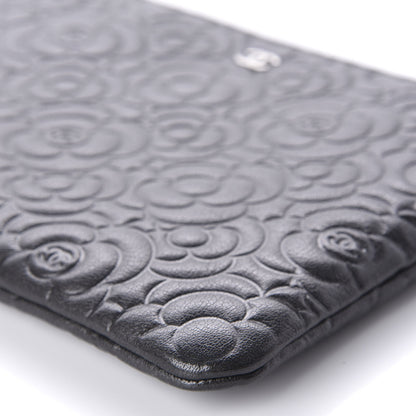 Chanel Goatskin Camellia Embossed Medium Cosmetic Case Dark Grey 7 of 10