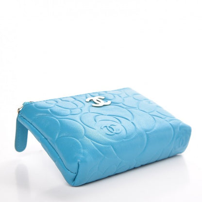 Chanel Lambskin Camellia Embossed Key Holder Case Turquoise 4 of 8