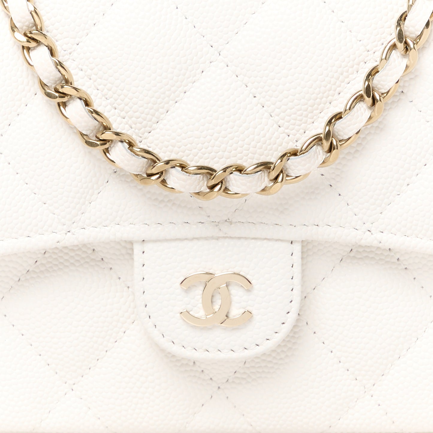 Caviar Quilted Flap Phone Holder With Chain White