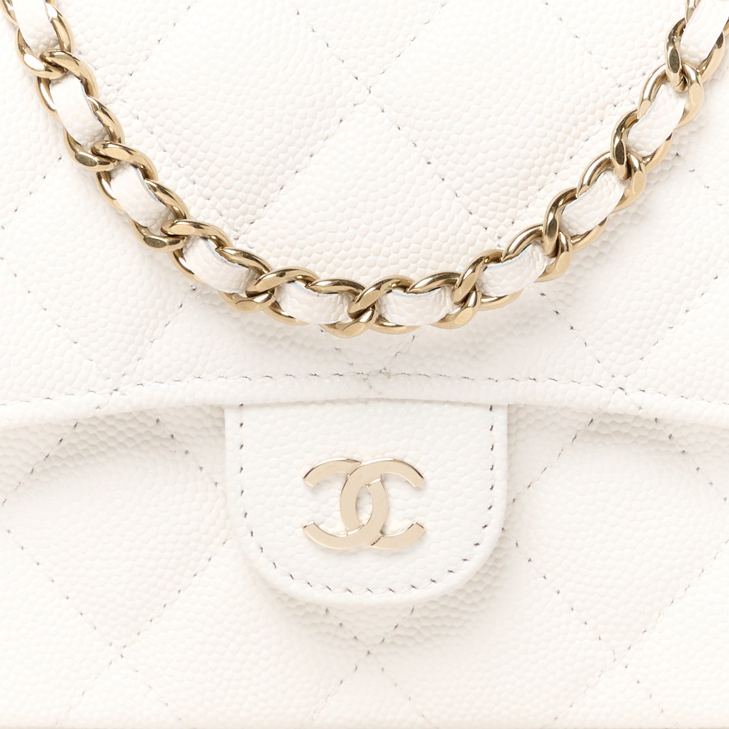 Chanel Caviar Quilted Flap Phone Holder With Chain White 10 of 13