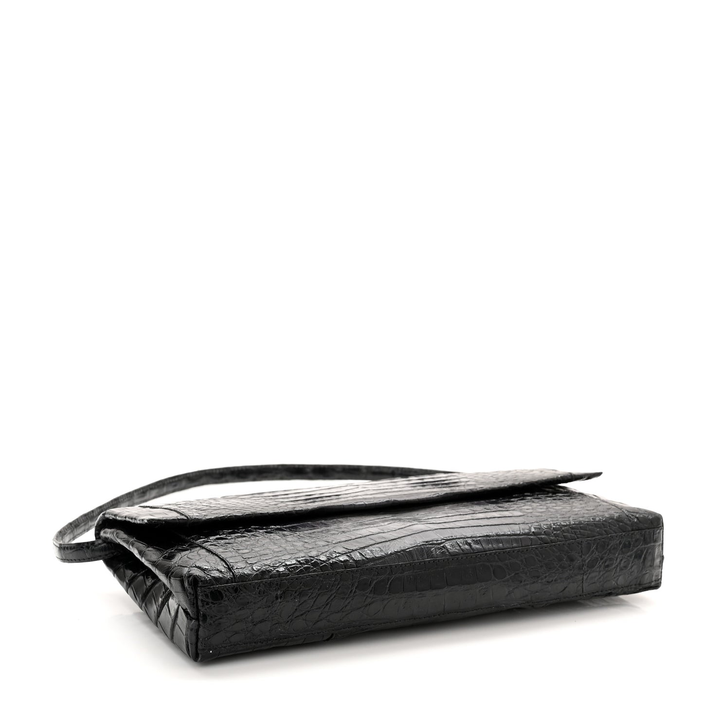 Crocodile Foldover Clutch Black White