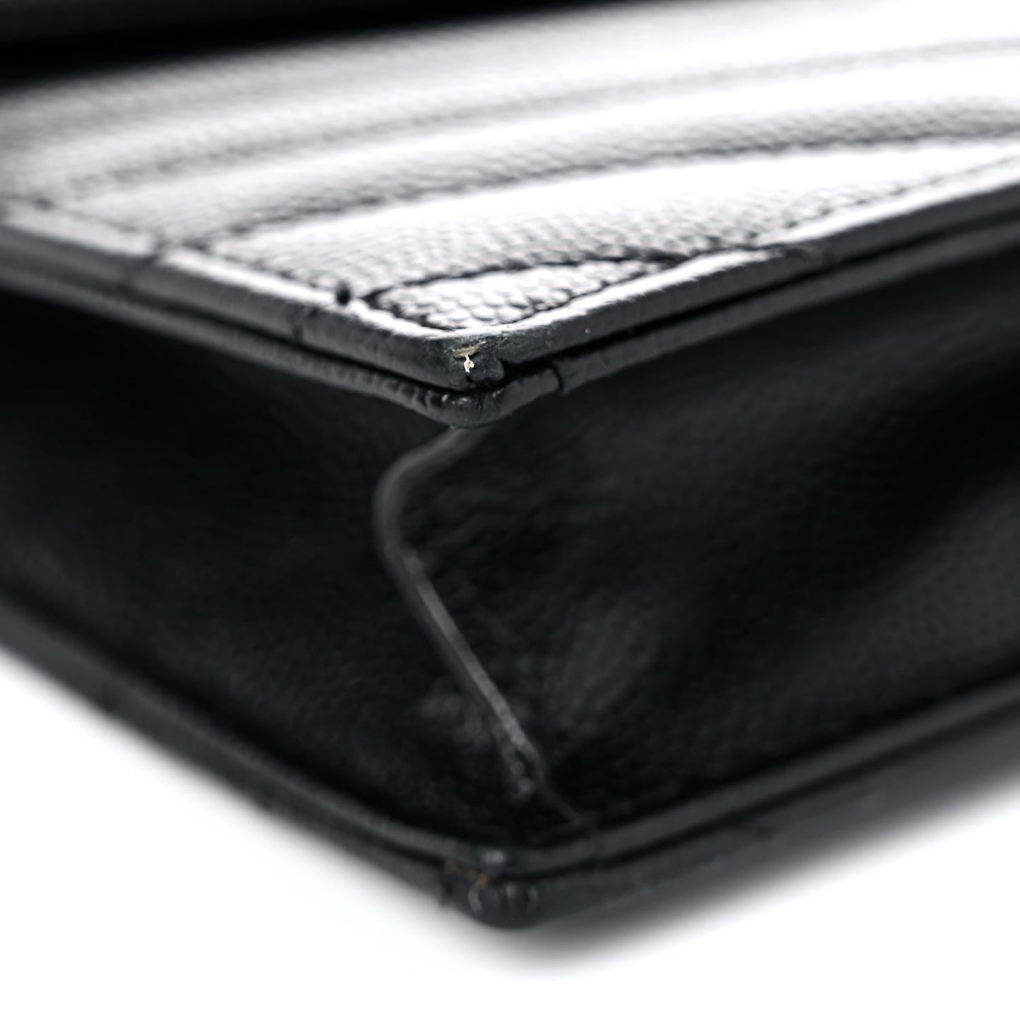 Grain De Poudre Matelasse Chevron Monogram Monochrome Envelope Chain Wallet Black