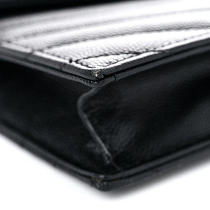 Saint Laurent Grain De Poudre Matelasse Chevron Monogram Monochrome Envelope Chain Wallet Black 6 of 18