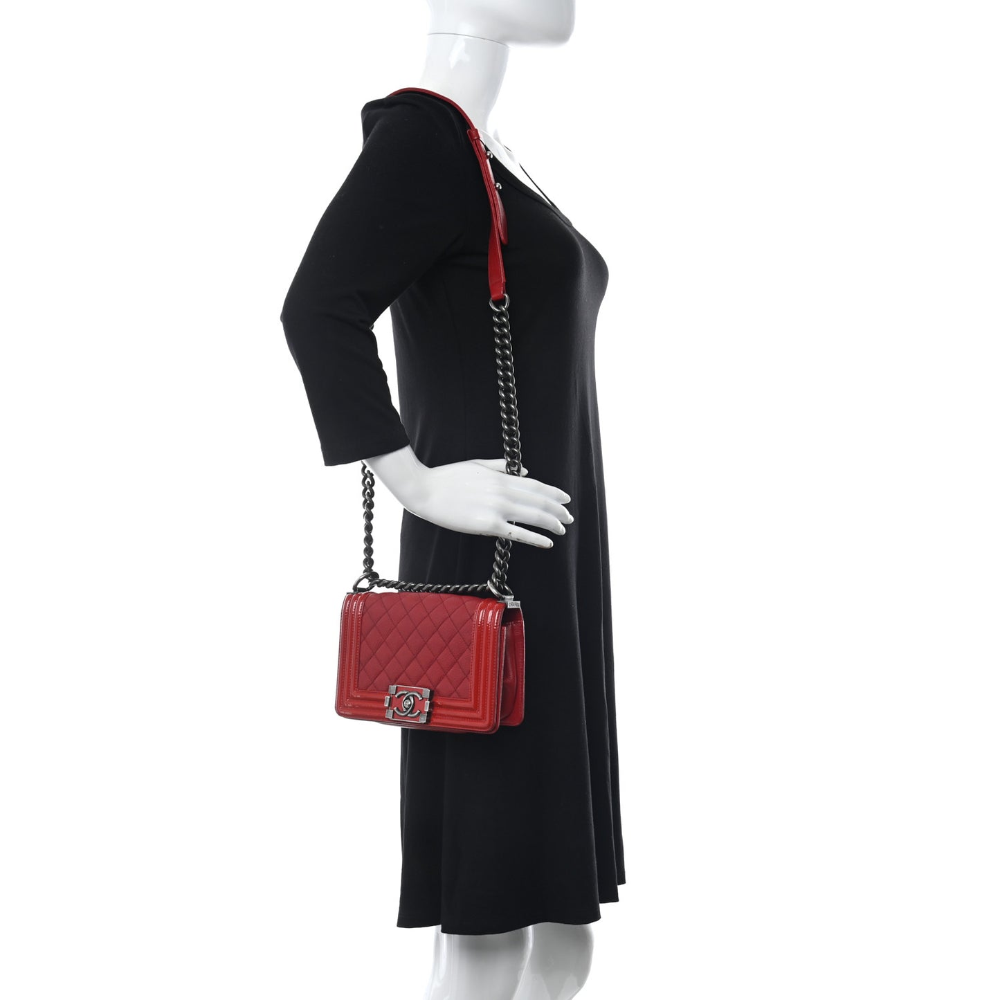Goatskin Quilted Patent Small Duo Boy Flap Red