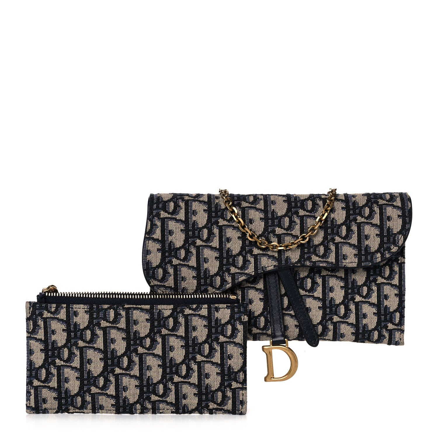 Christian Dior Oblique Saddle Chain Wallet Blue 2 of 16
