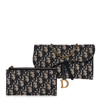 Christian Dior Oblique Saddle Chain Wallet Blue 2 of 16