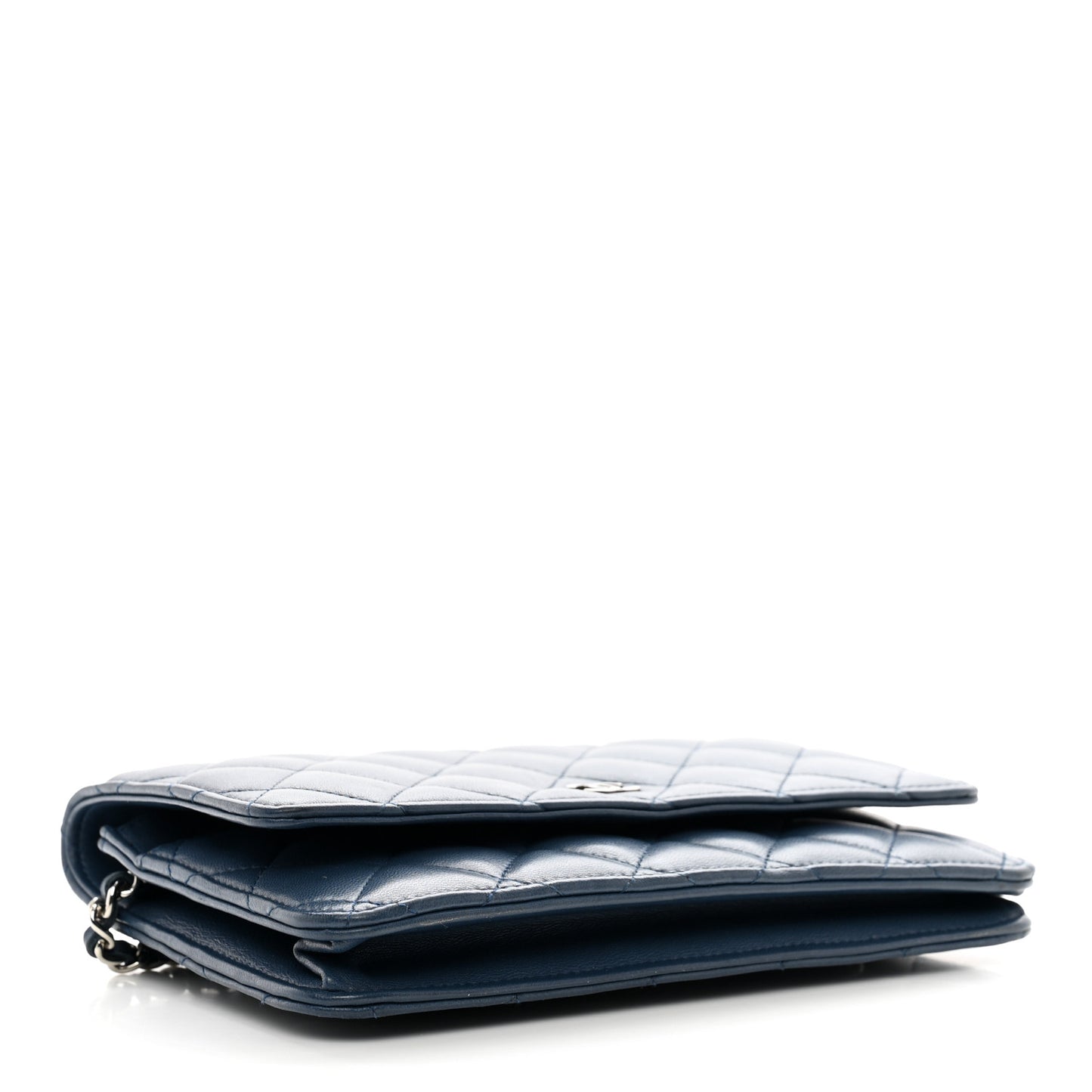 Lambskin Quilted Wallet On Chain WOC Navy Blue