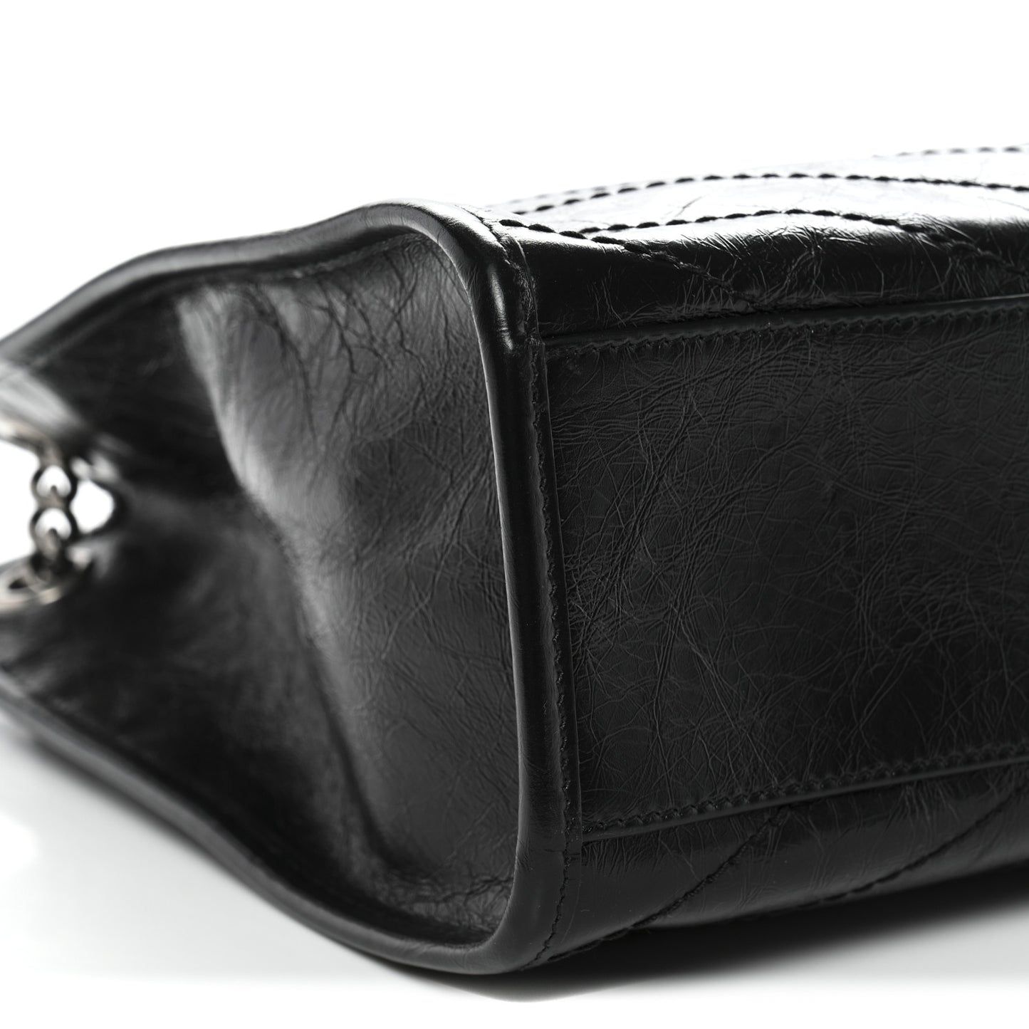 Crinkled Calfskin Matelasse Monogram Medium Niki Shopper Tote Black