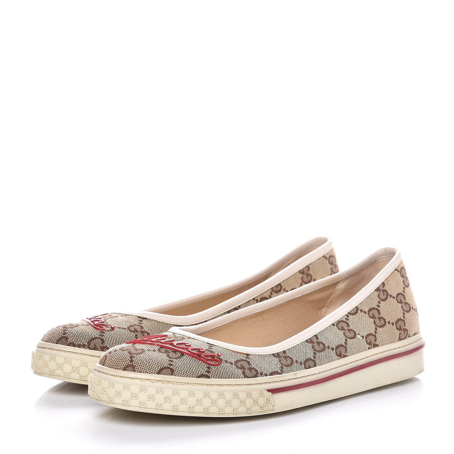 Gucci Monogram Script Web Flats 38 Beige Ebony 3 of 11