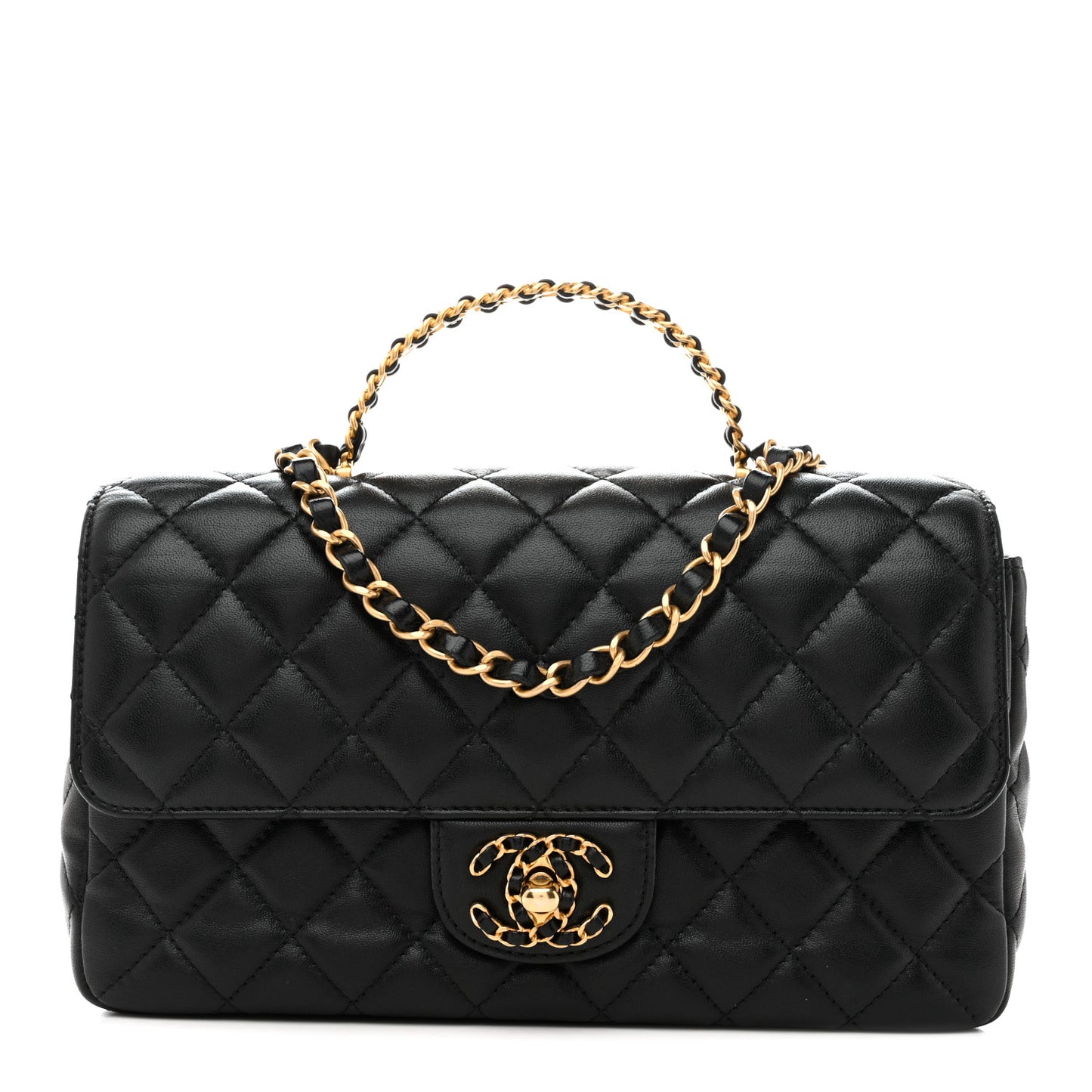 Lambskin Quilted Small Strass On Top Flap Bag Black