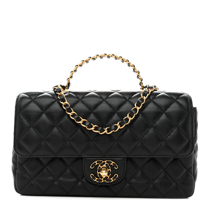 Chanel Lambskin Quilted Small Strass On Top Flap Bag Black 1 of 11