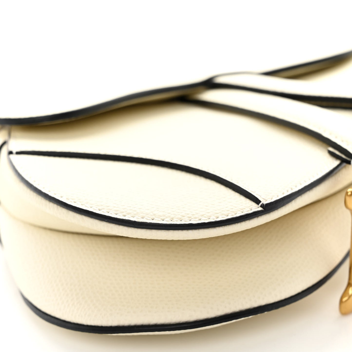 Grained Calfskin Mini Saddle Bag White