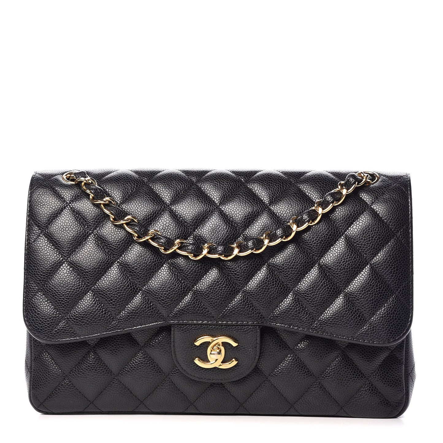 Caviar Quilted Jumbo Double Flap Black