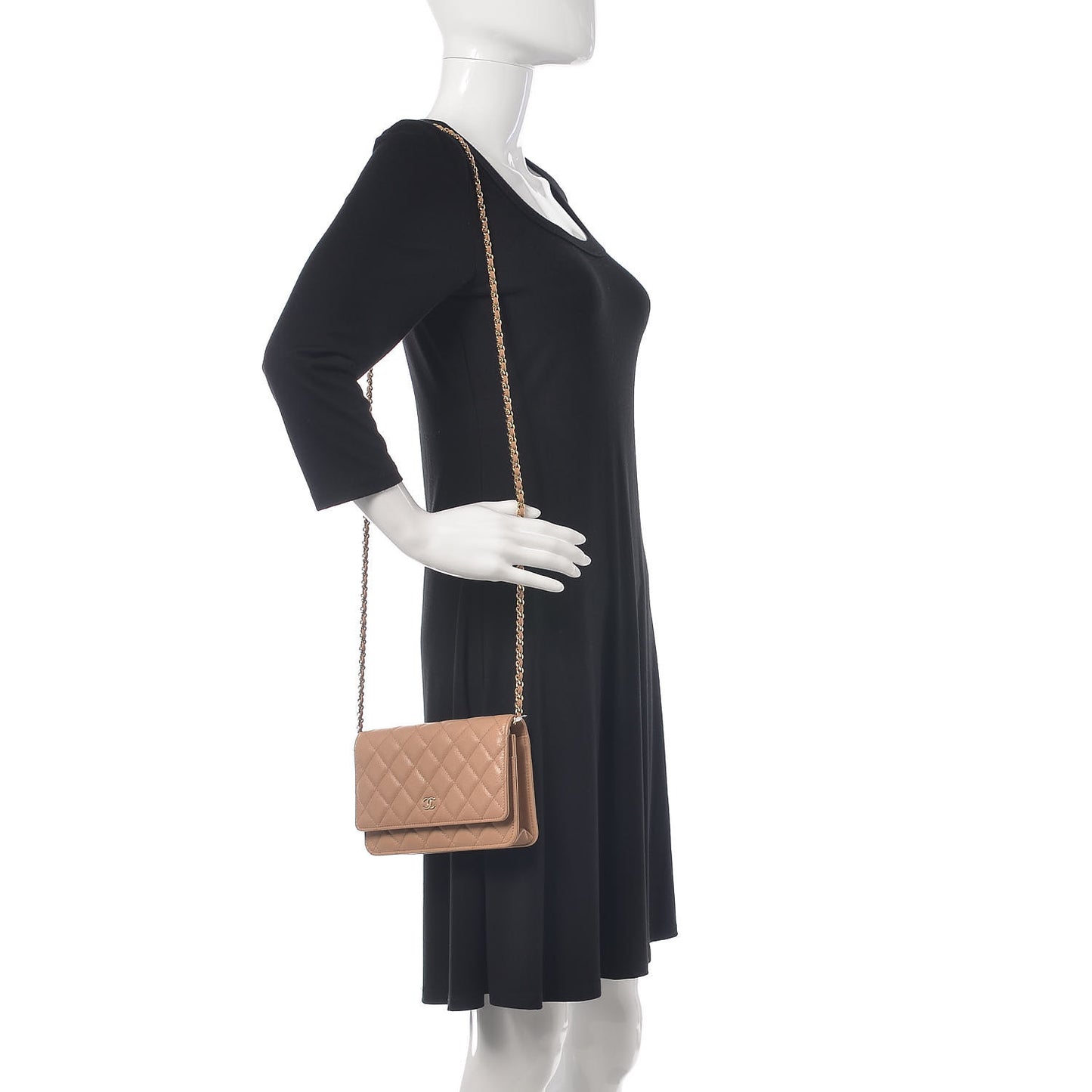 Caviar Quilted Wallet On Chain WOC Beige